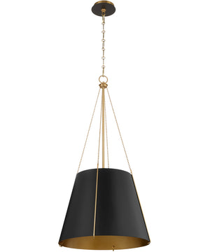 3-light Pendant Matte Black w/ Aged Brass