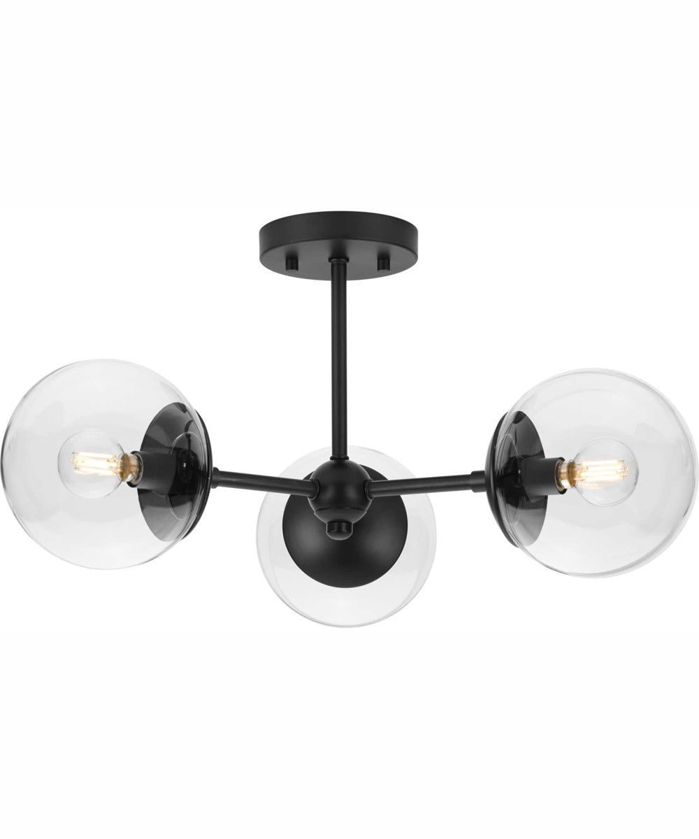 Atwell 3-Light Mid-Century Modern Semi-Flush Mount Matte Black