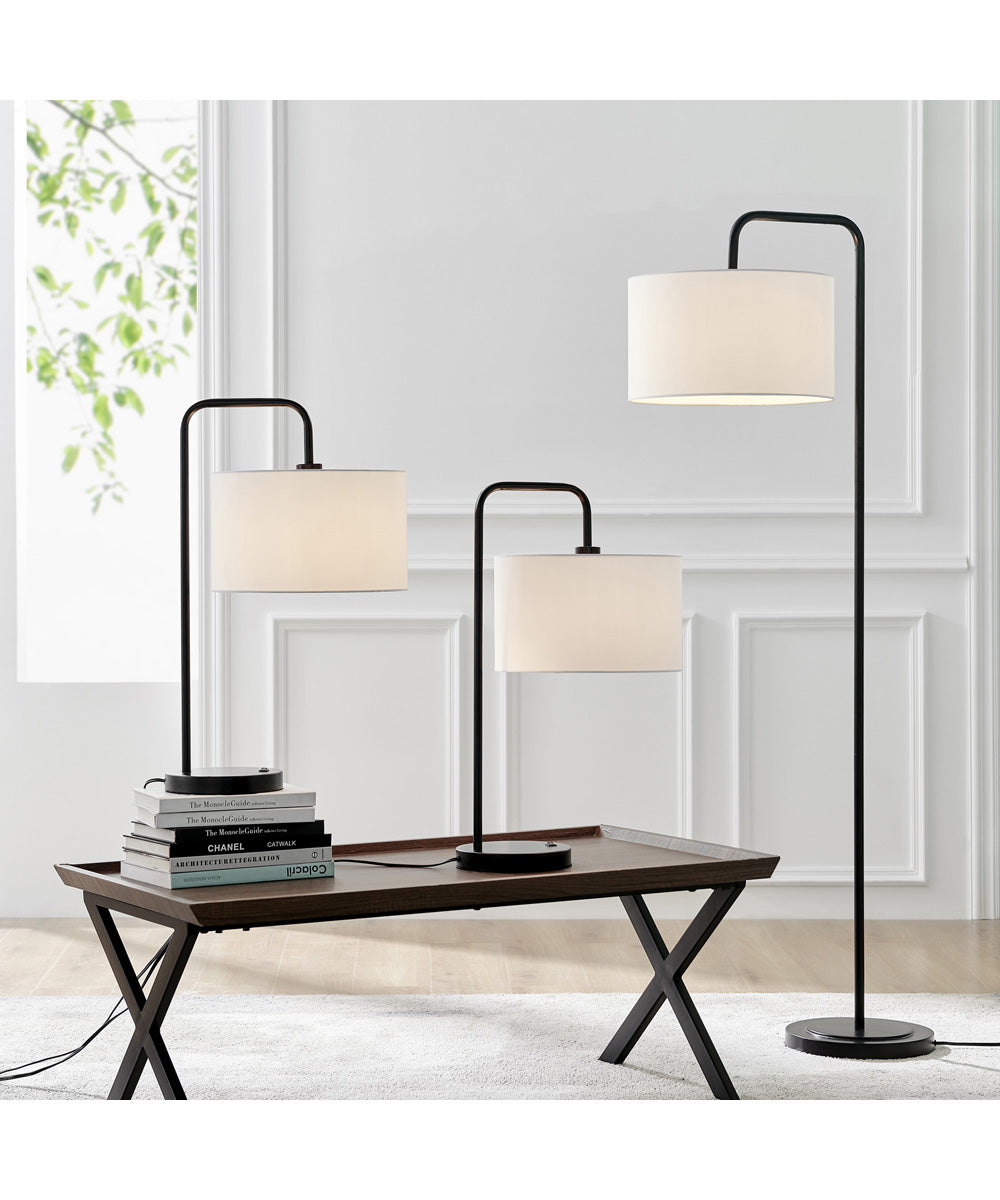 Orea 1-Light 3Pcs Floor & Table Lamp Set Black/Linen Shade