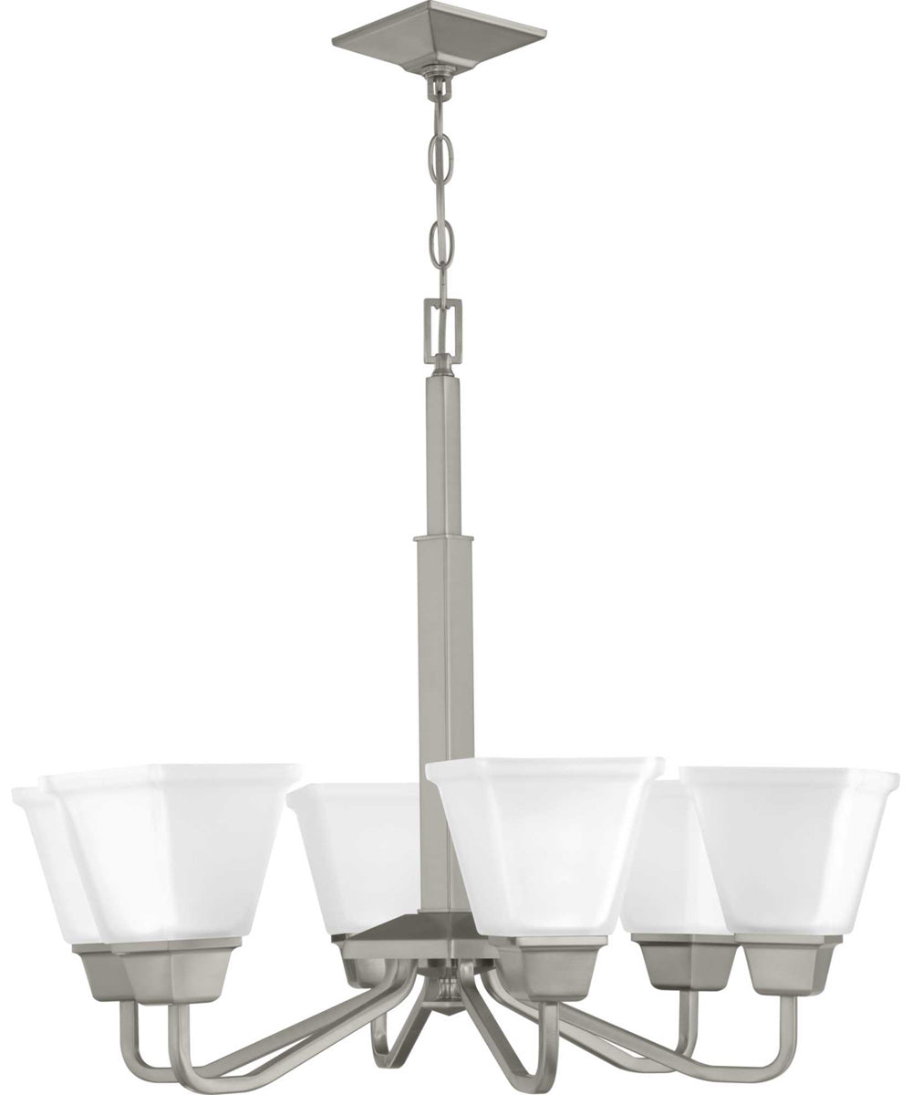 Clifton Heights 6-Light Etched Glass Craftsman Chandelier Light Brushed Nickel
