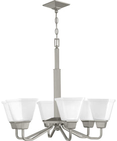 Clifton Heights 6-Light Etched Glass Craftsman Chandelier Light Brushed Nickel