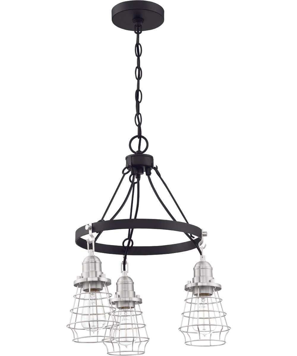 Thatcher 3-Light Down Chandelier Flat Black/Brushed Polished Nickel