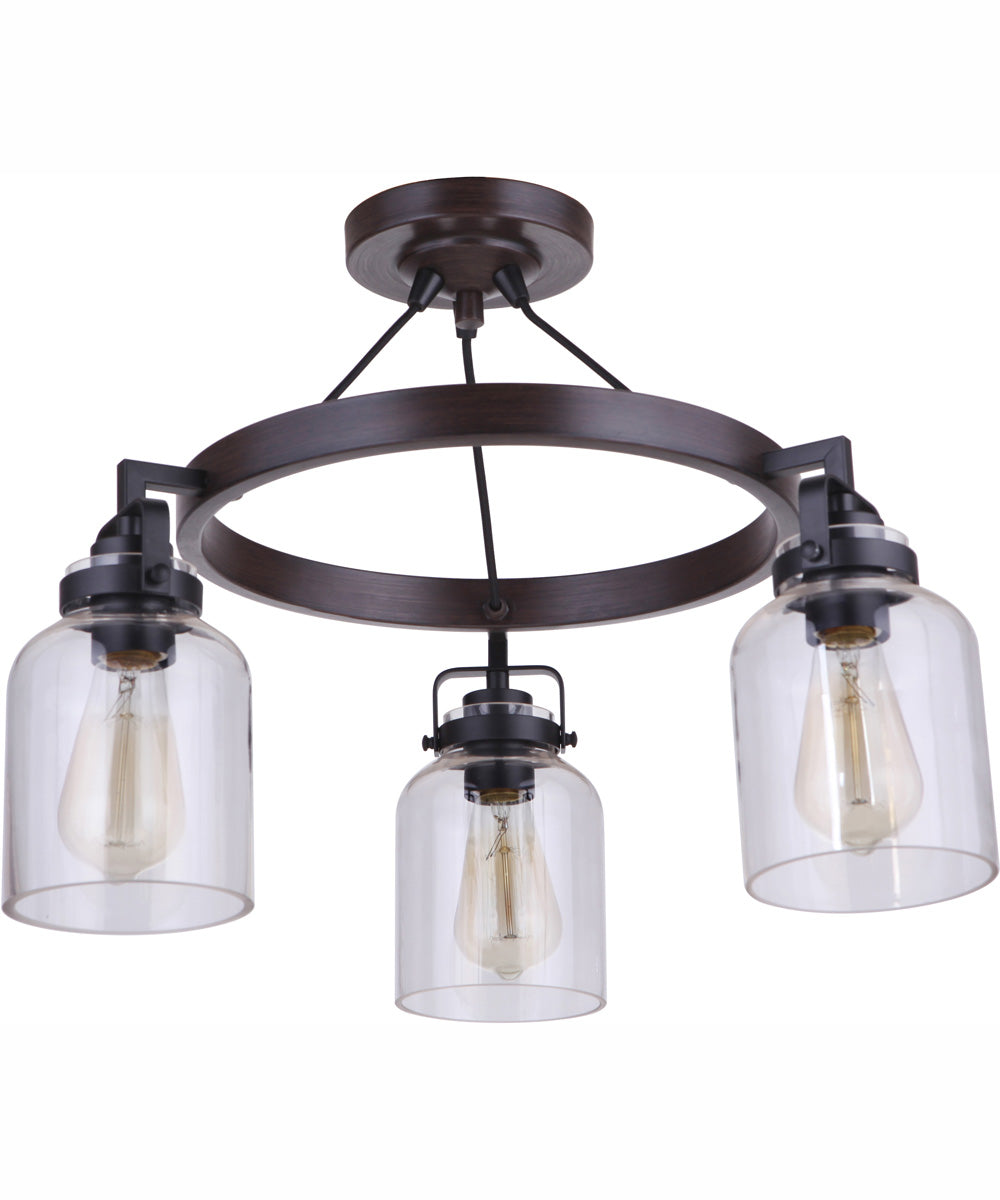Foxwood 3-Light Semi Flush Flat Black/Dark Teak
