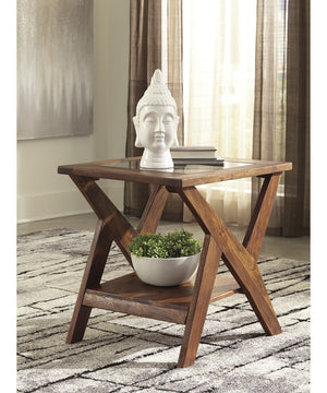 25"H Charzine Rectangular End Table Warm Brown
