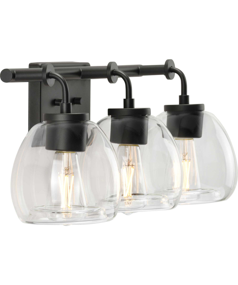 Caisson 3-Light Clear Glass Urban Industrial Bath Vanity Light Graphite