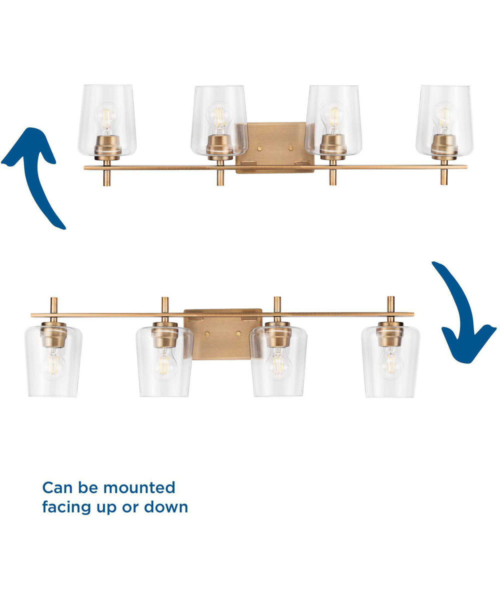 Calais 4-Light New Traditional Clear Glass Bath Vanity Light Vintage Brass