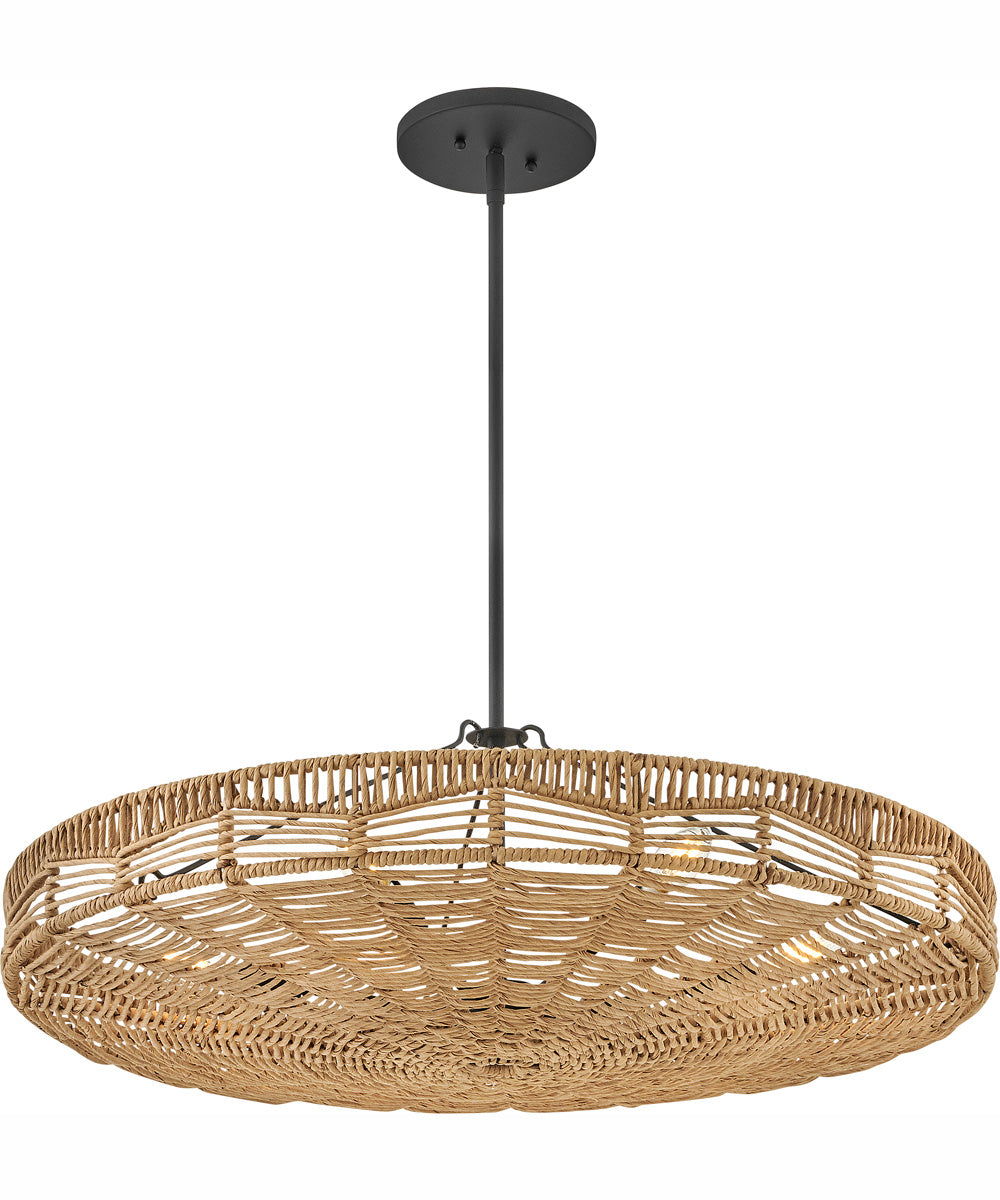 Ophelia 6-Light Medium Convertible Pendant in Black with Natural Shade