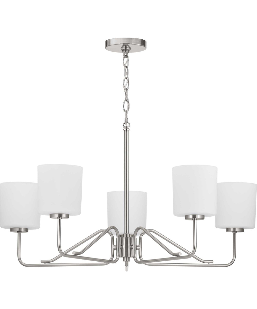 Tobin 5-Light Etched White Glass Modern Chandelier Light Brushed Nickel
