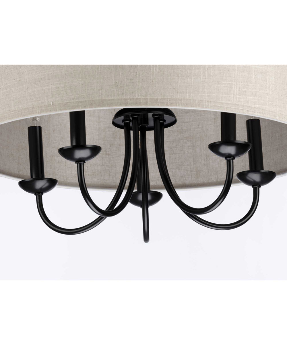 Drum Shade 5-Light Harvest Linen Shade Farmhouse Chandelier Light Matte Black