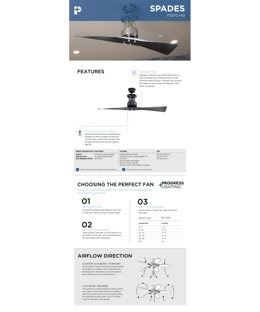 Spades 56" Two Blade Ceiling Fan Graphite