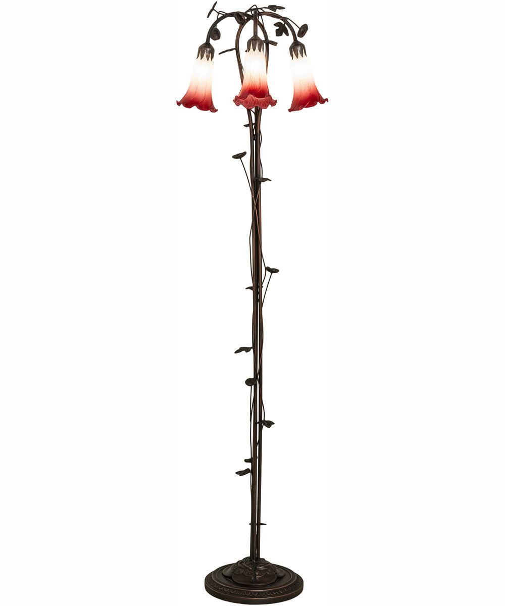 58" High Pink/White Tiffany Pond Lily 3 Light Floor Lamp