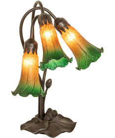 16" High Amber/Green Tiffany Pond Lily 3 Light Accent Lamp