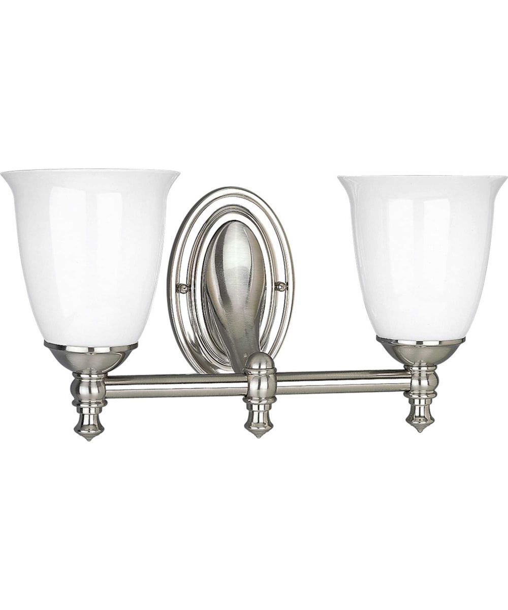 Victorian 2-Light White Opal Glass Farmhouse Bath Vanity Light Brushed Nickel