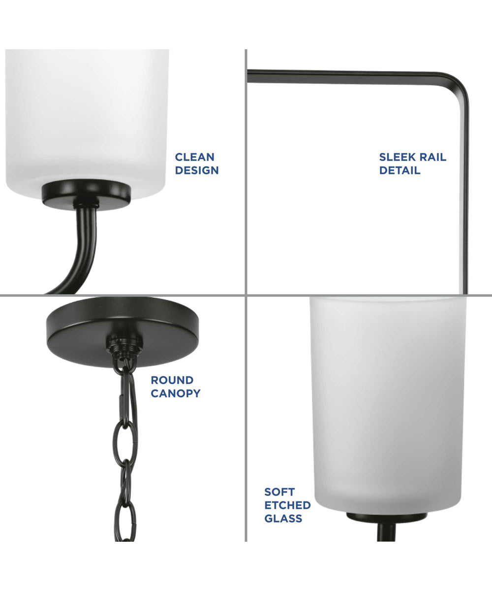 League 3-Light Etched Glass Modern Farmhouse Foyer Chandelier Light Matte Black