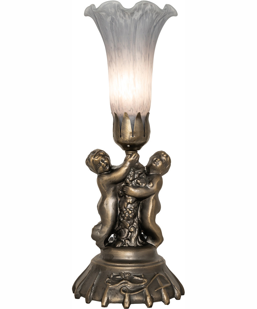 13" High Gray Tiffany Pond Lily Twin Cherub Accent Lamp