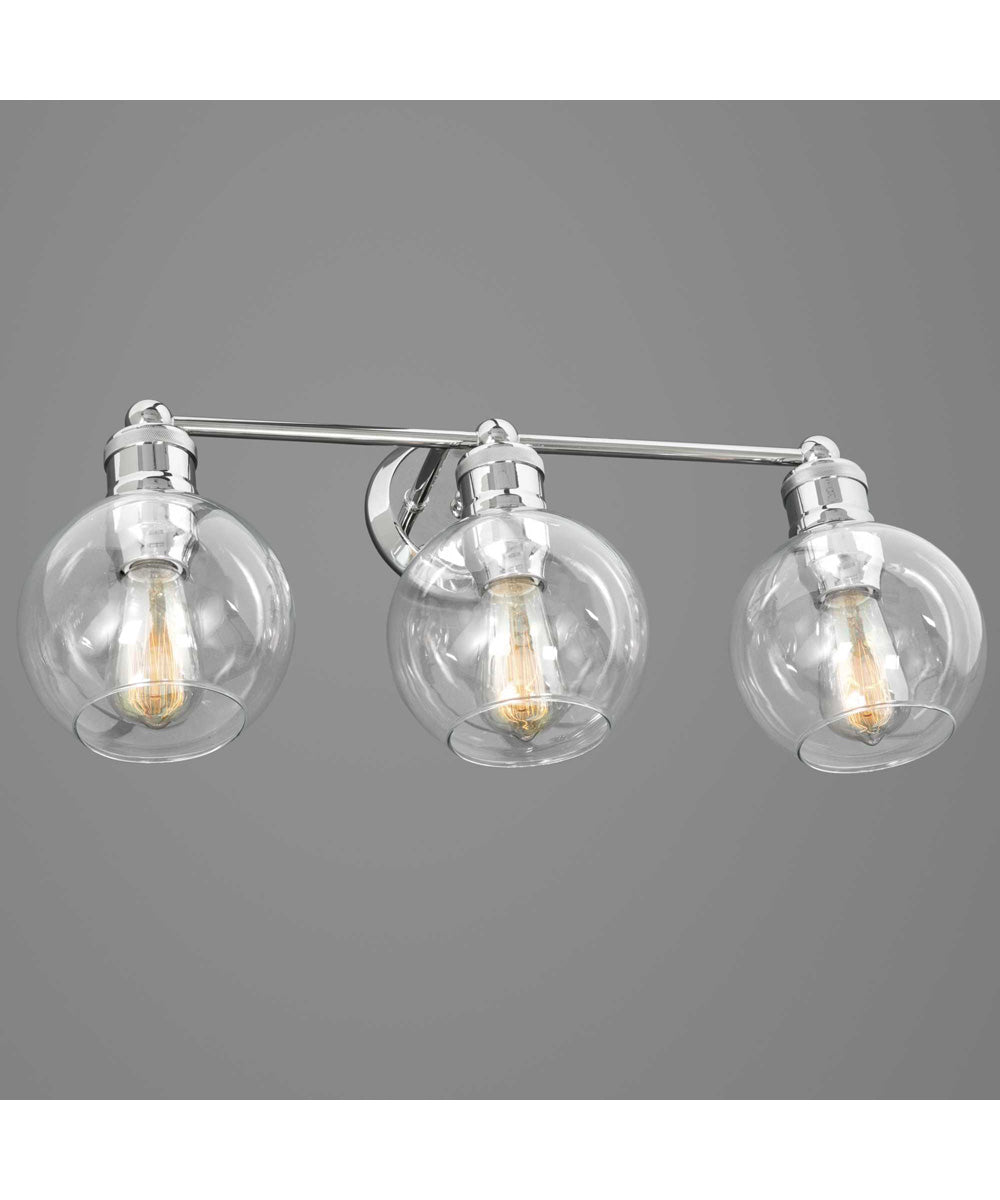 Hansford 3-Light Clear Glass Coastal Bath Vanity Light Polished Nickel