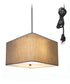 2 Light Swag Plug-In Pendant 14"w Rounded Corner Square Oatmeal Drum Shade with Diffuser, Black Cord