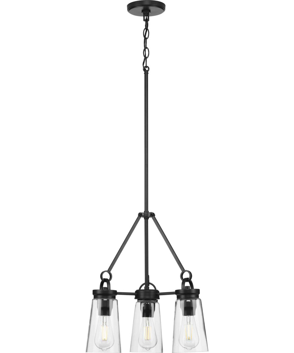 Stockbrace 3-Light Clear Glass Farmhouse Style Chandelier Light Matte Black