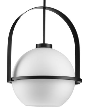 Delayne 1-Light Mid-Century Modern Etched Opal Glass Pendant Light Matte Black