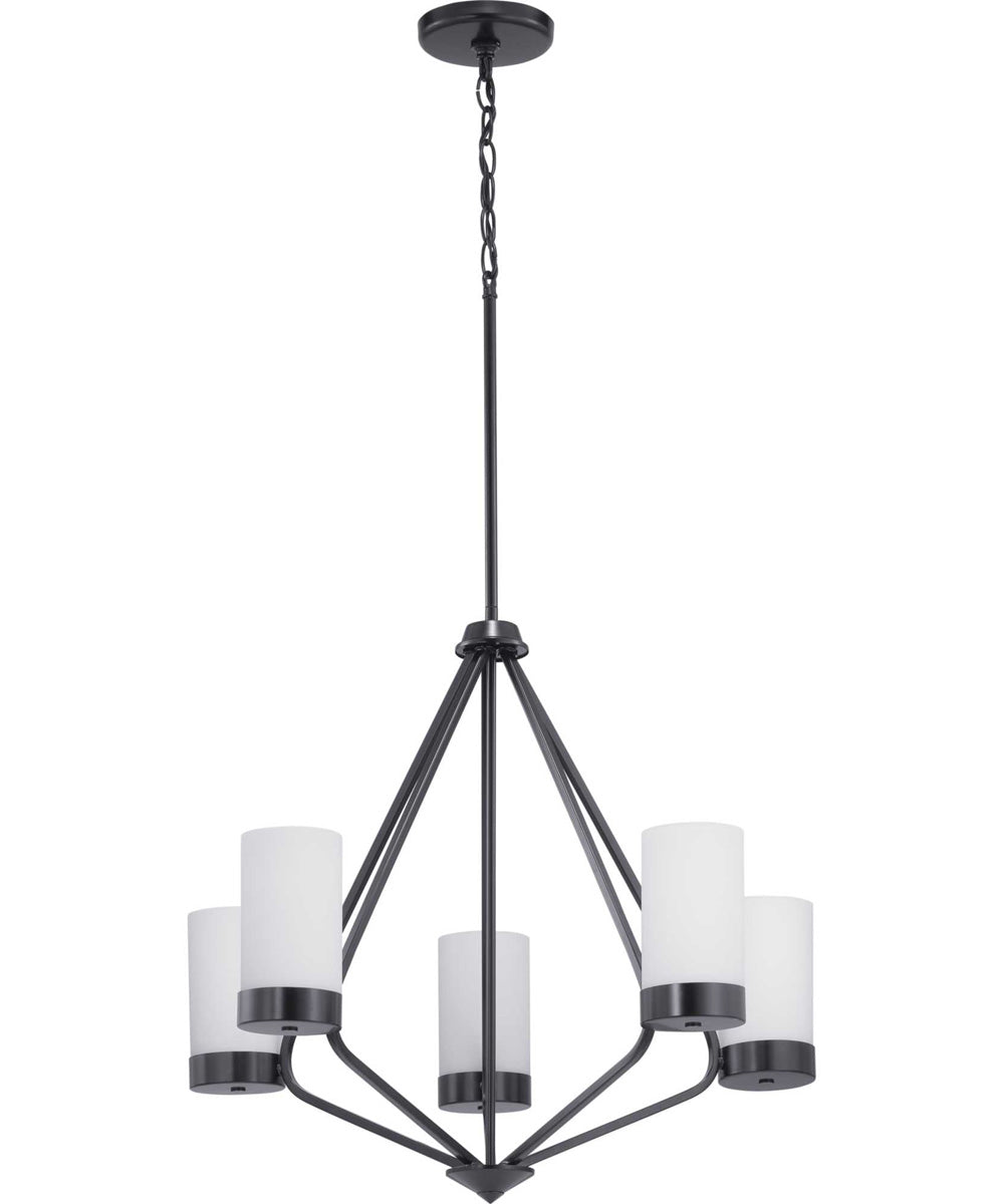Elevate 5-Light Etched White Glass Mid-Century Modern Chandelier Light Matte Black