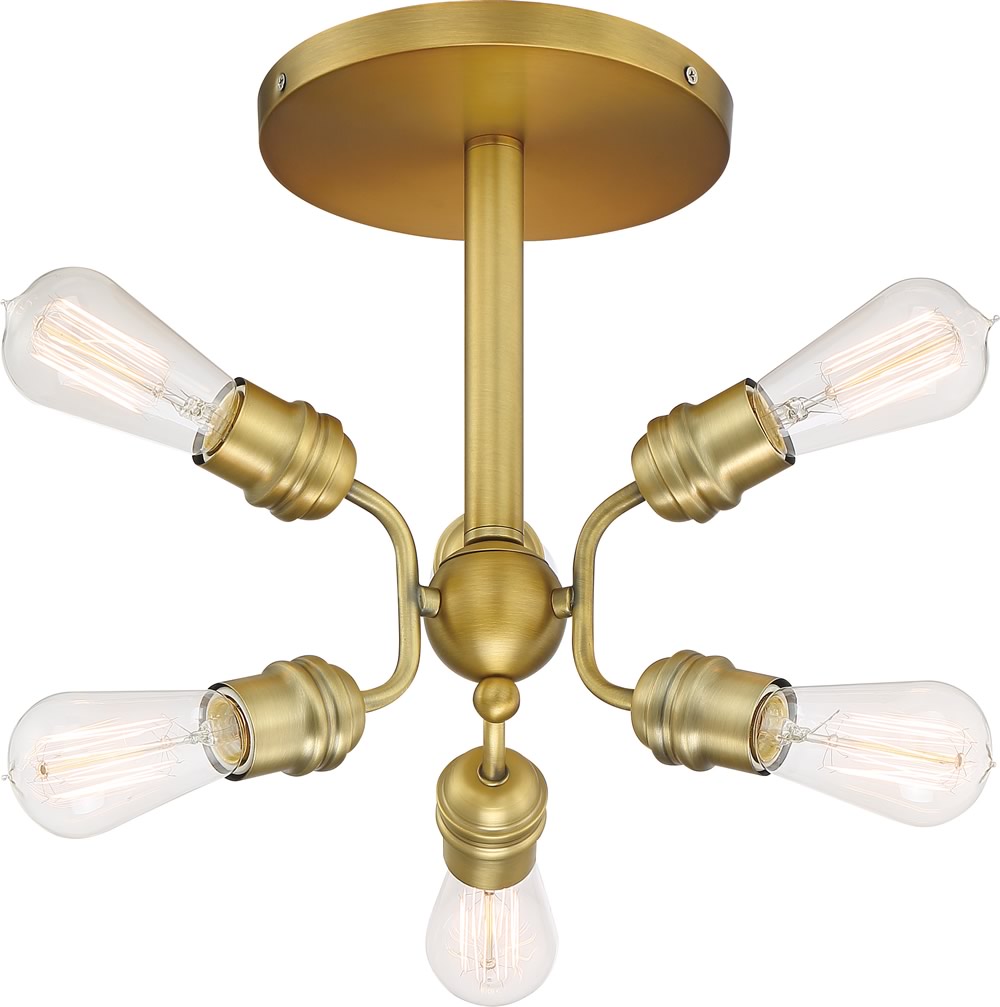 17"W Faraday 6-Light Close-to-Ceiling Brushed Brass