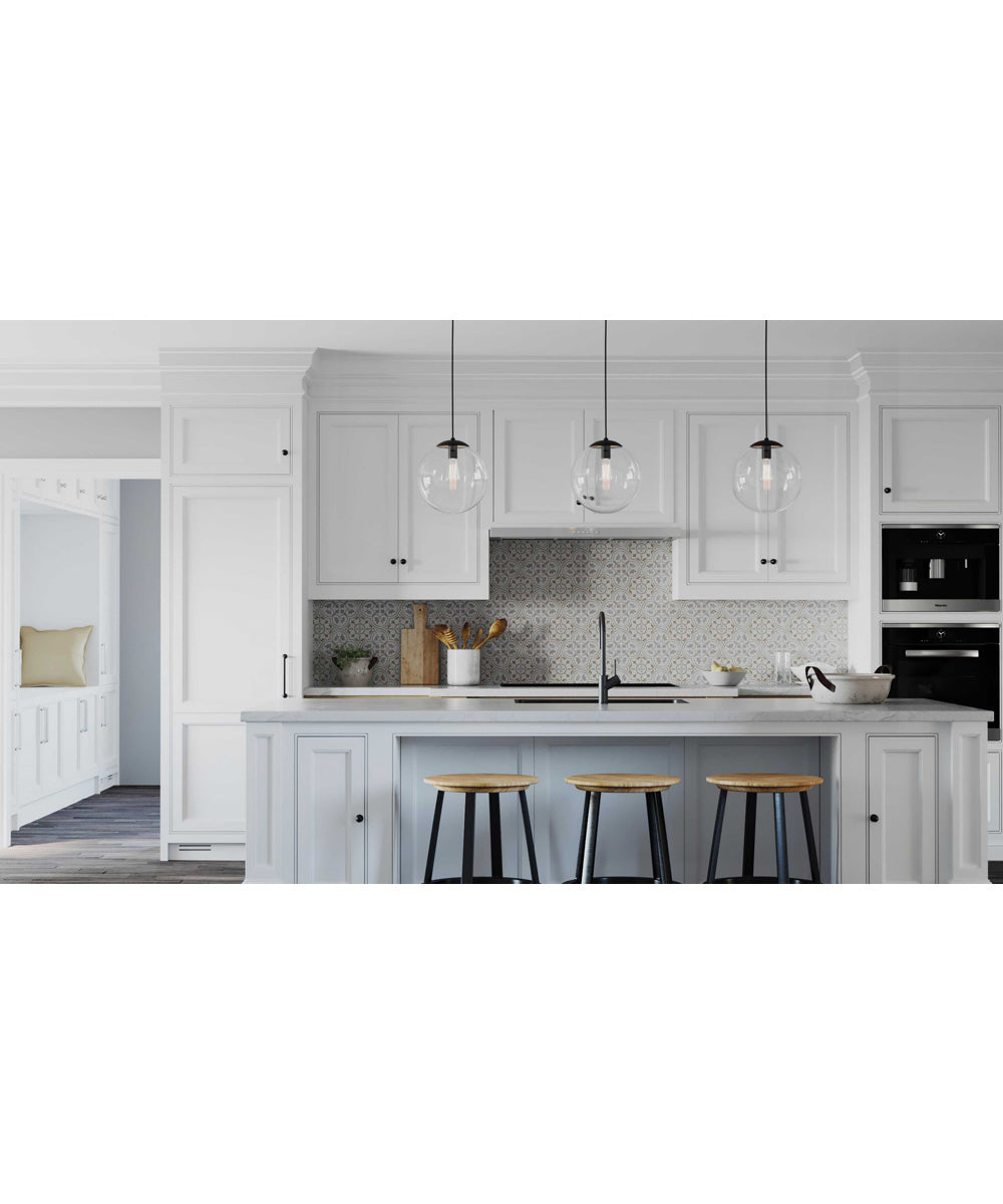 Atwell 12-inch Clear Glass Globe Large Hanging Pendant Light Matte Black