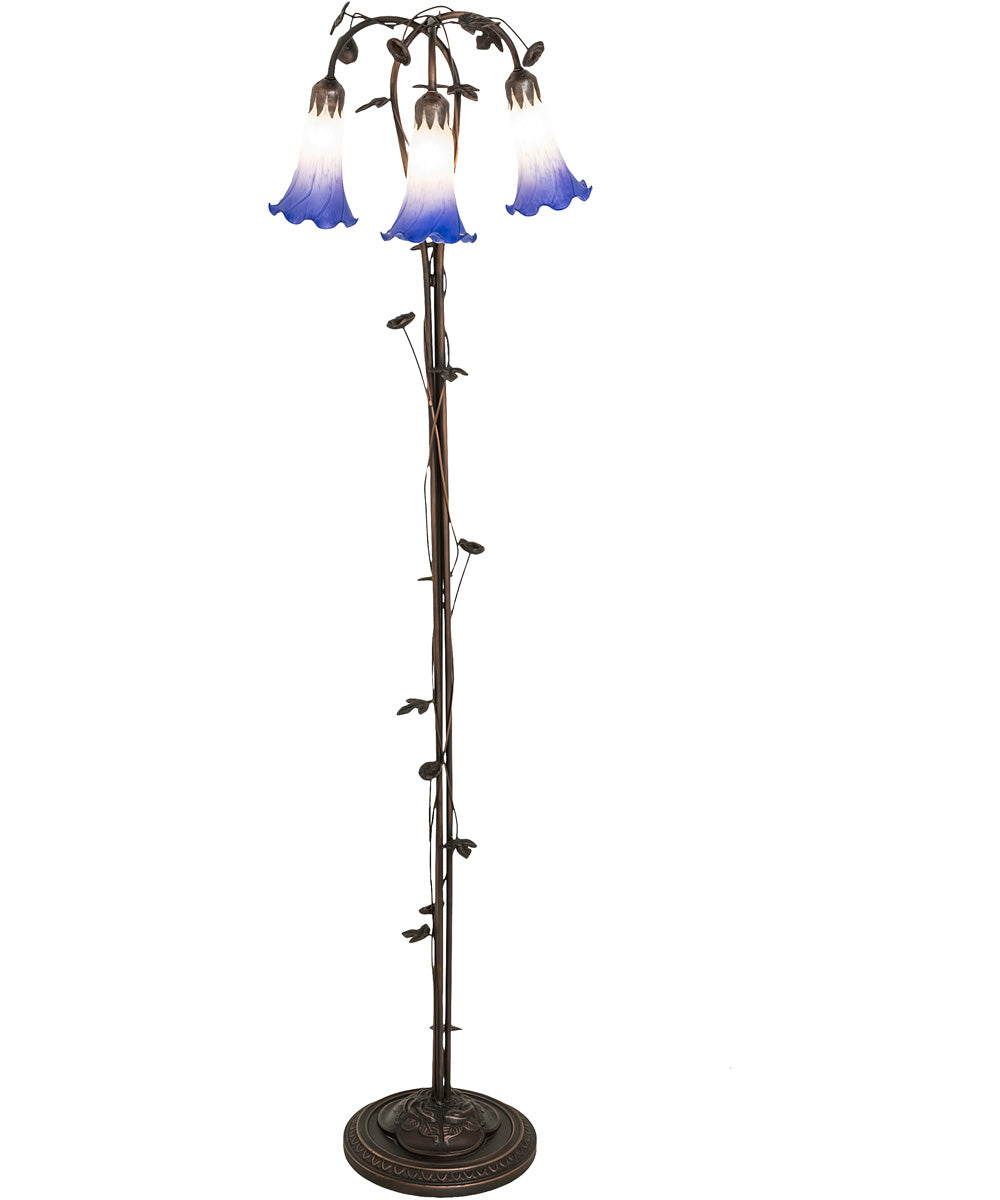 58" High Blue/White Pond Lily 3 Light Floor Lamp