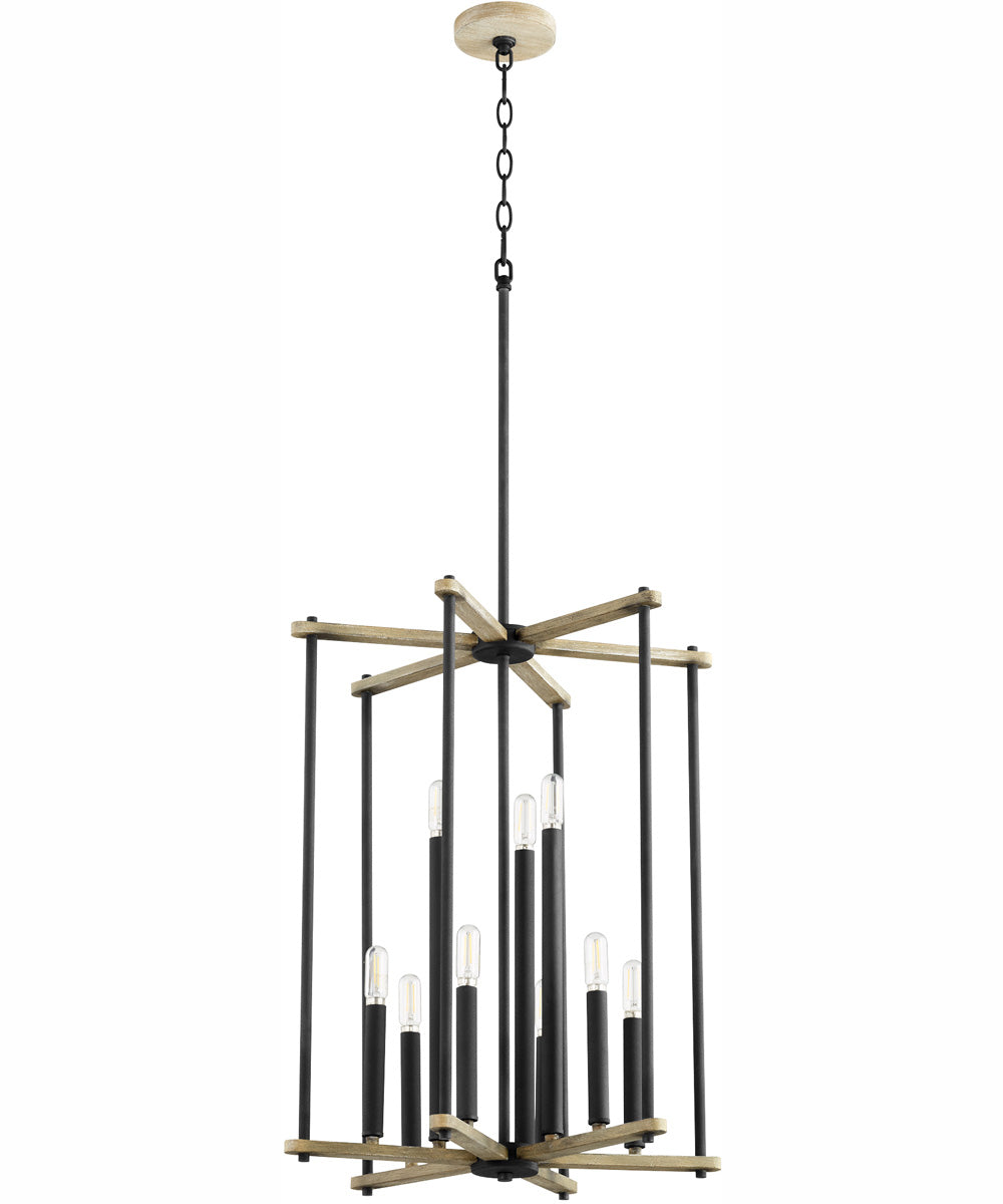 Silva 9-light Entry Foyer Hall Chandelier Textured Black w/ Weathered Oak Finish
