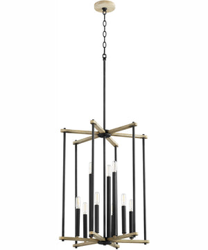 Silva 9-light Entry Foyer Hall Chandelier Textured Black w/ Weathered Oak Finish
