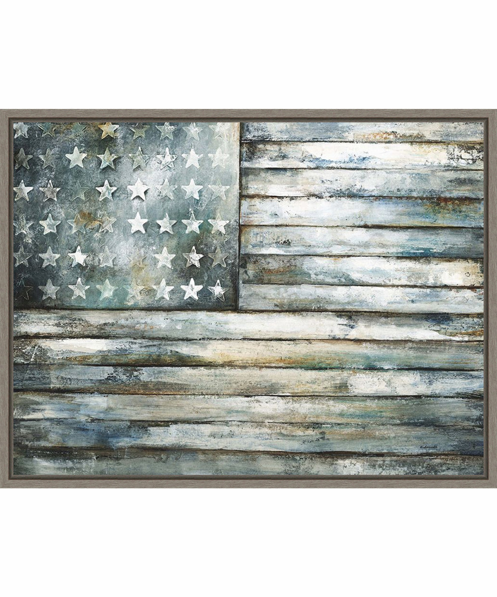 Framed Retired Patriot American Flag by Sydney Edmunds Canvas Wall Art Print (30  W x 23  H), Sylvie Greywash Frame