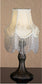 11"H Ivory Fabric with Fringe Mini Lamp