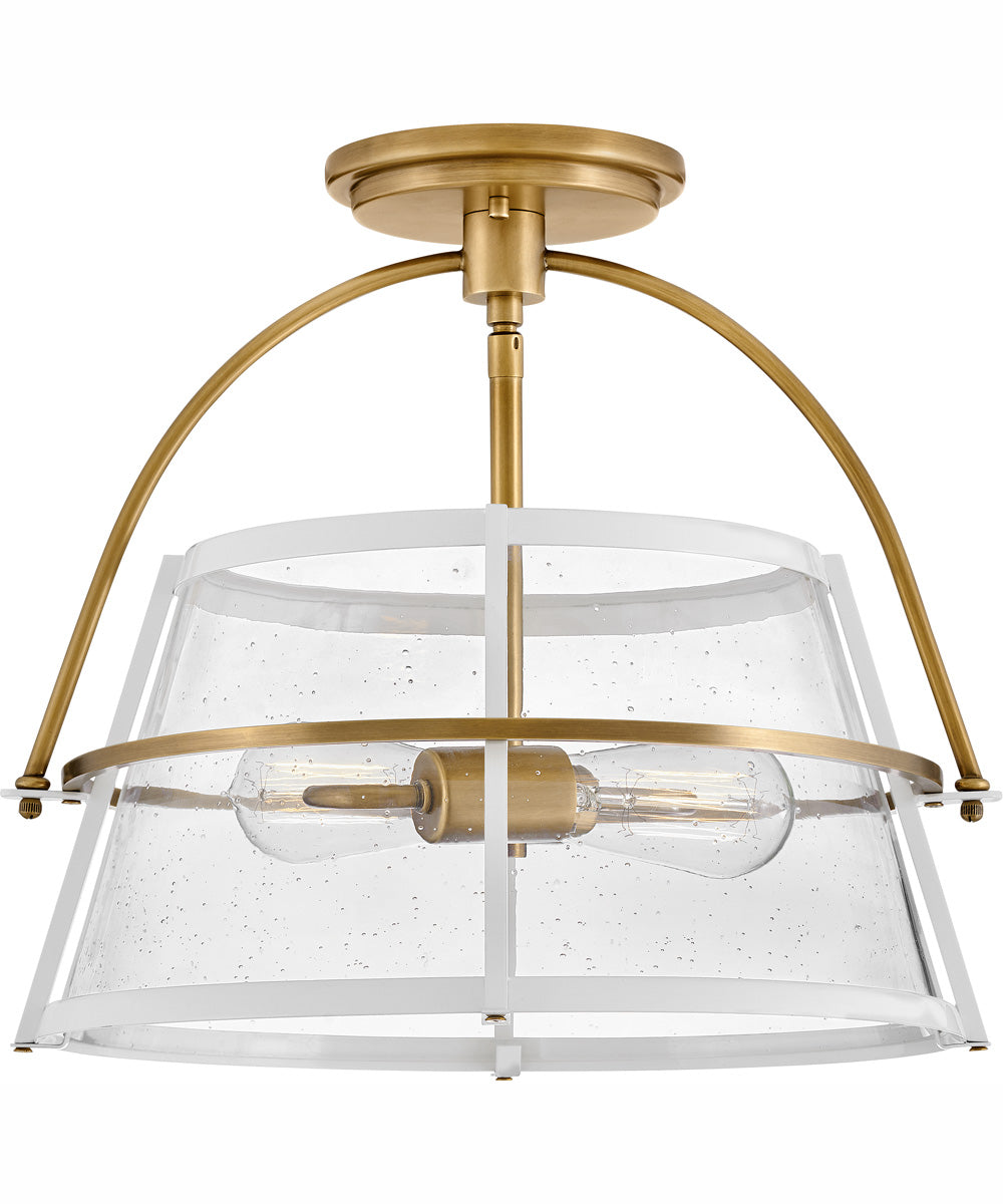 Tournon 2-Light Medium Semi-Flush Mount in Heritage Brass with Polished White Accents