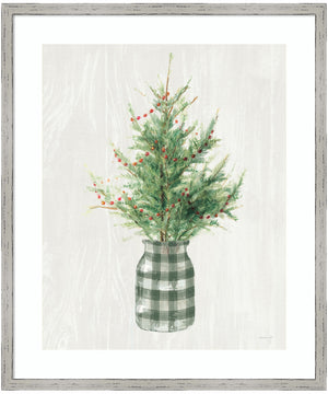 White and Bright Christmas Tree II Plaid by Danhui Nai Wood Framed Wall Art Print (21  W x 25  H), Shiplap White Narrow Frame