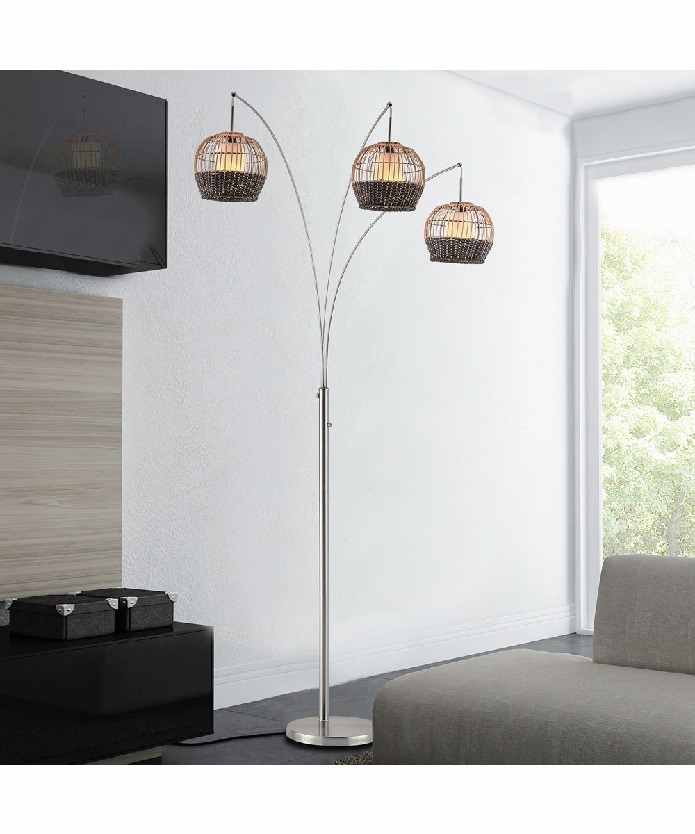 Kaylor 3-Light 3-Light Arc Lamp Brushed Nickel/Outer Rattan&Inner Fabric Shade