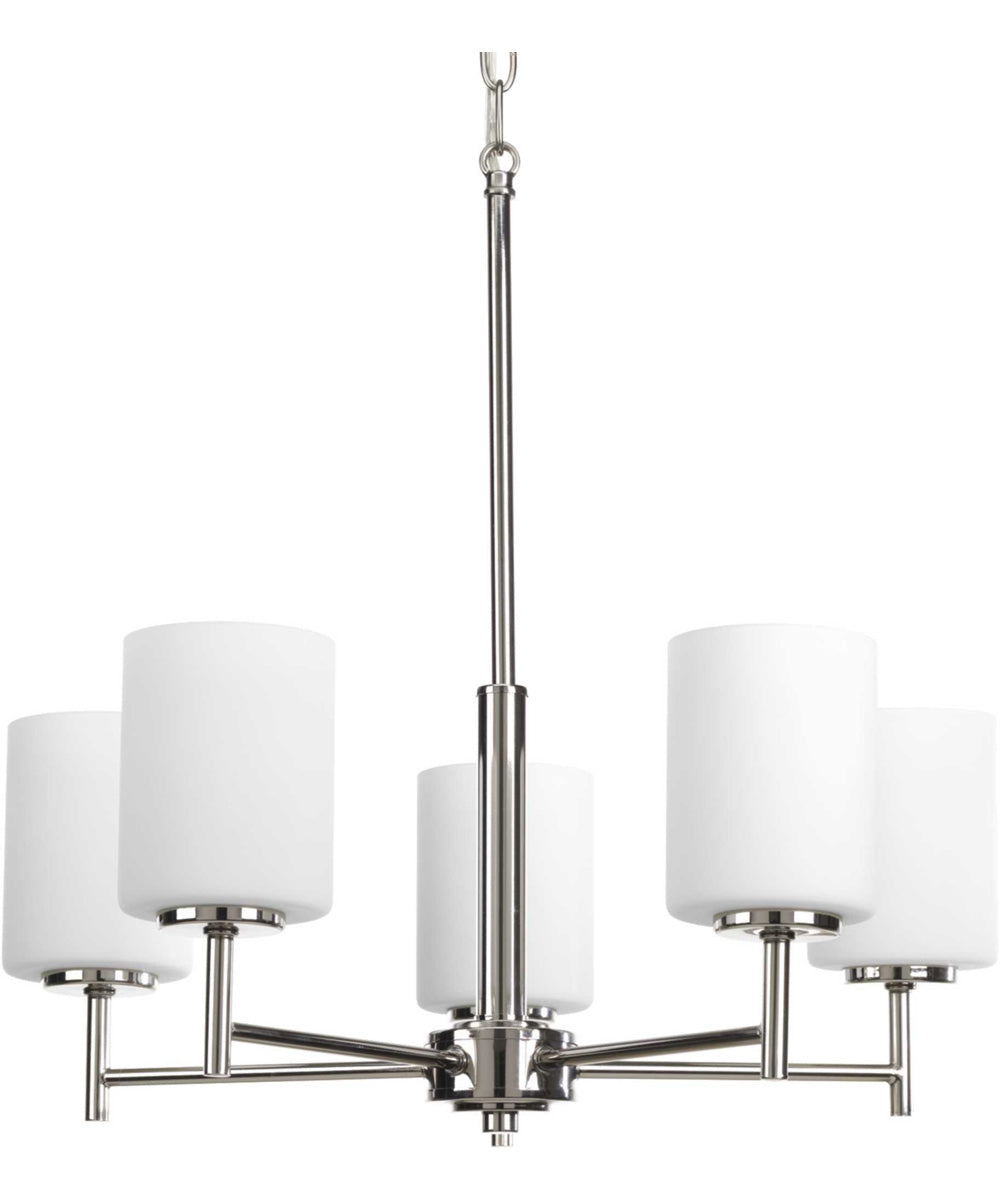 Replay 5-Light Etched White Glass Modern Chandelier Light Polished Nickel