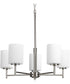 Replay 5-Light Etched White Glass Modern Chandelier Light Polished Nickel