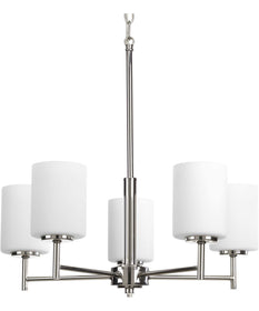 Replay 5-Light Etched White Glass Modern Chandelier Light Polished Nickel