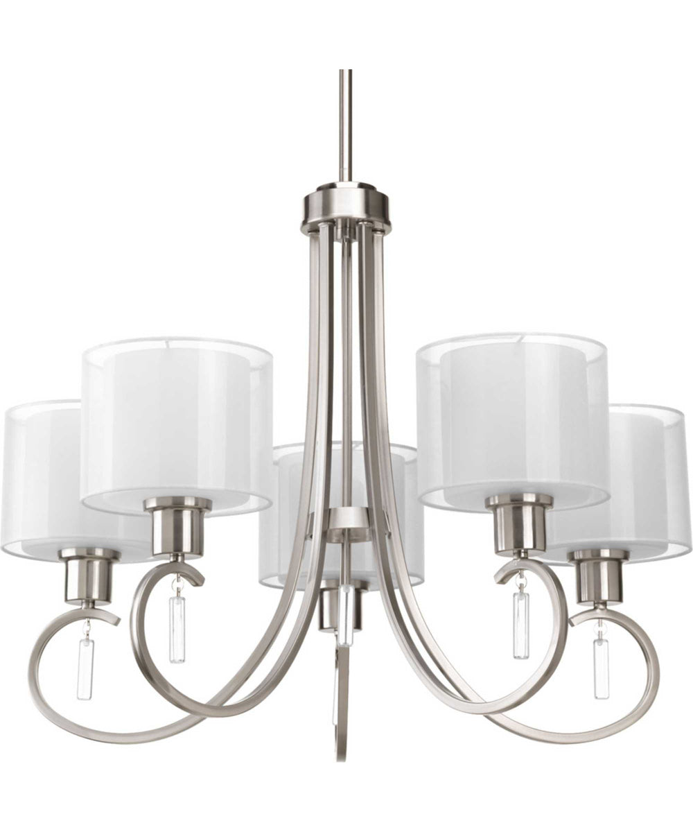 Invite 5-Light White  Silk Mylar Shade New Traditional Chandelier Light Brushed Nickel