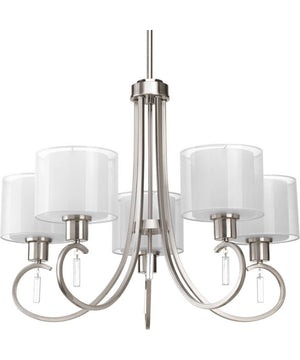 Invite 5-Light White  Silk Mylar Shade New Traditional Chandelier Light Brushed Nickel