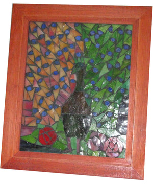 10 Inch H Peacock Mosaic Art Glass Wall Panel