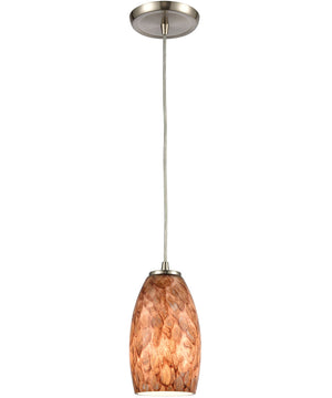 Nature's Collage 1-Light Mini Pendant Satin Nickel/Feathered Brown/Red-Toned Glass