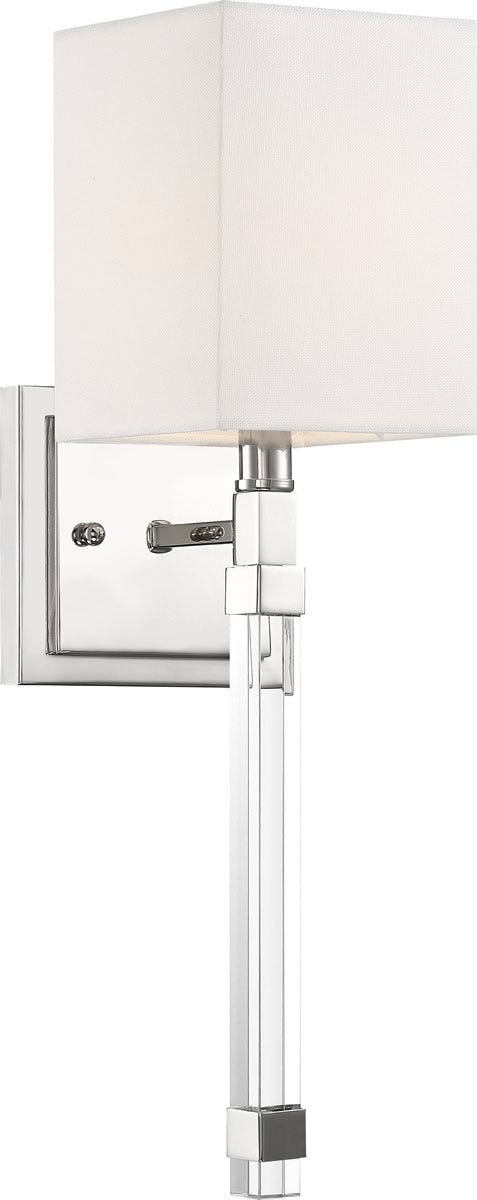 5"W Tompson 1-Light Vanity & Wall Polished Nickel / White Fabric