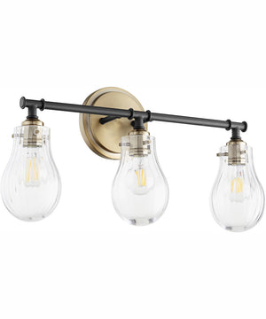 3-light Bath Vanity Light Textured Black w/ Aged Brass