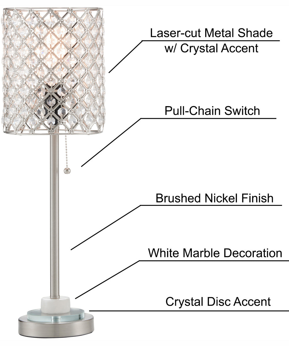 Calvine 1-Light 2 Pack-Table Lamp Brushed Nickel/Crystal Decorations