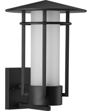 Exton 1-Light Etched Seeded Glass Modern Style Large Outdoor Wall Lantern Textured Black