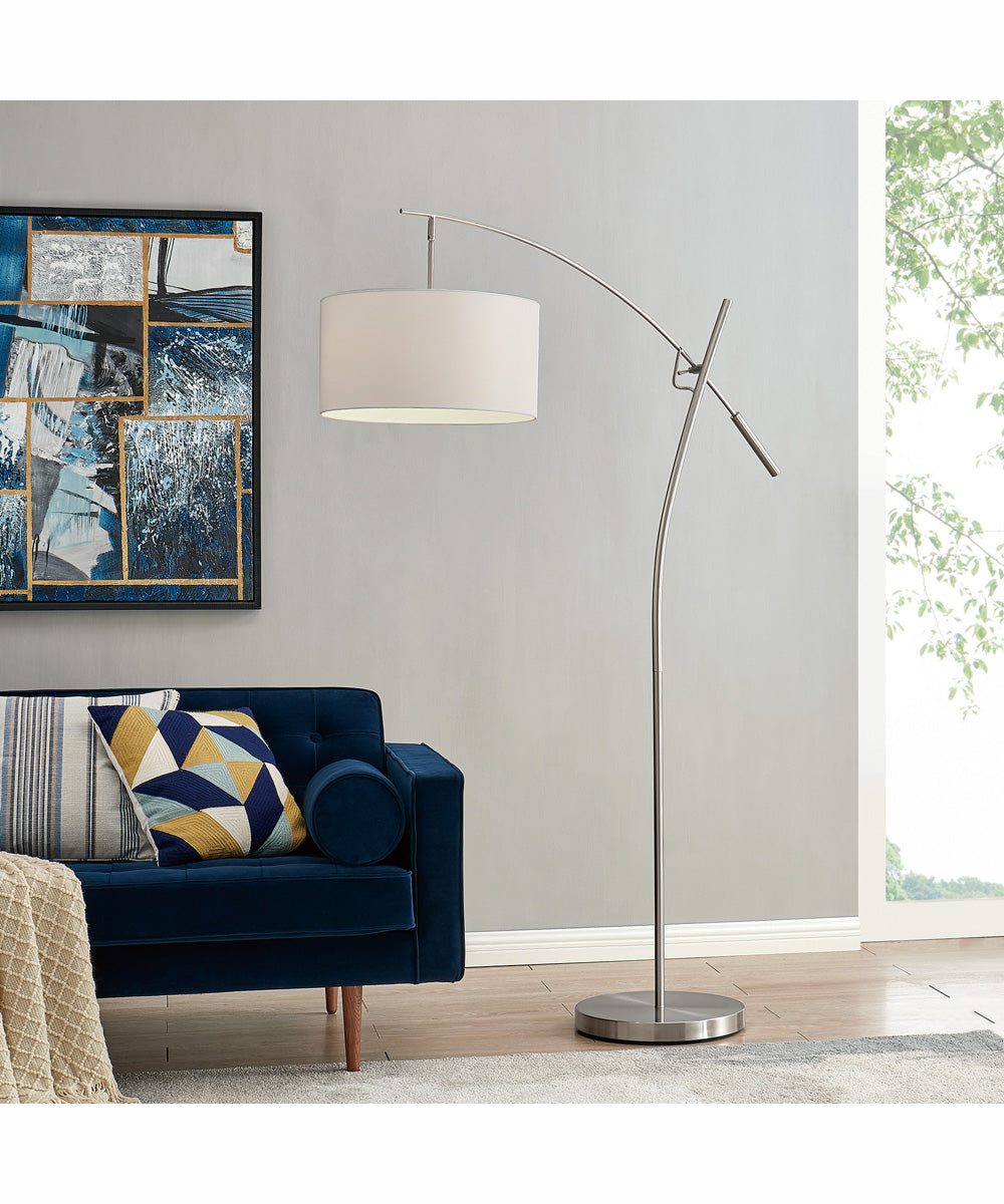 Pollux 1-Light Floor Lamp Brushed Nickel/White Fabric Shade