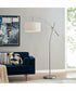 Pollux 1-Light Floor Lamp Brushed Nickel/White Fabric Shade