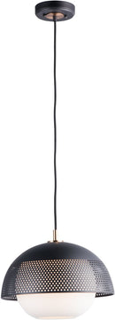 14"W Perf 1-Light Pendant Black / Satin Brass