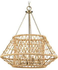 Laila 4-Light Coastal Chandelier with Woven Jute Accents Vintage Brass