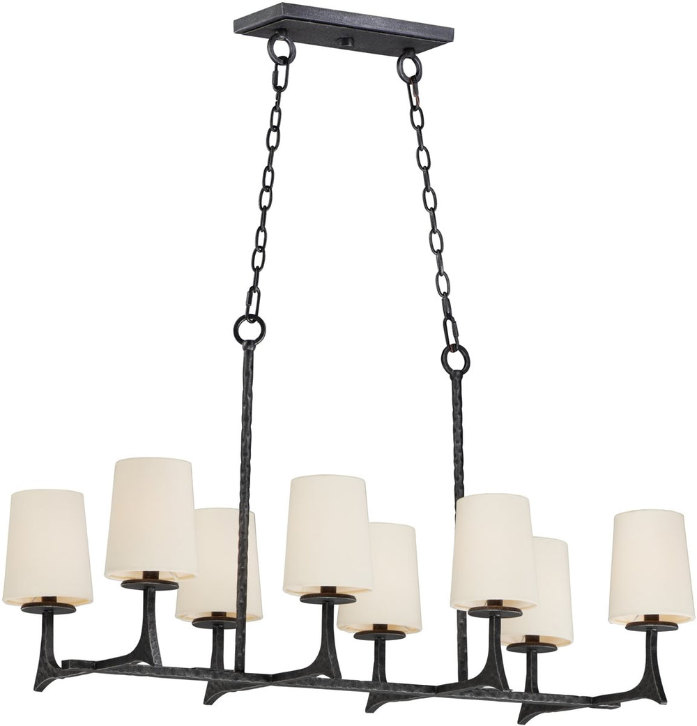 38"W Anvil 8-Light Linear Pendant with Shades Natural Iron